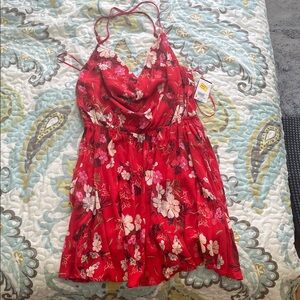 Red Floral Spaghetti Strap Dress